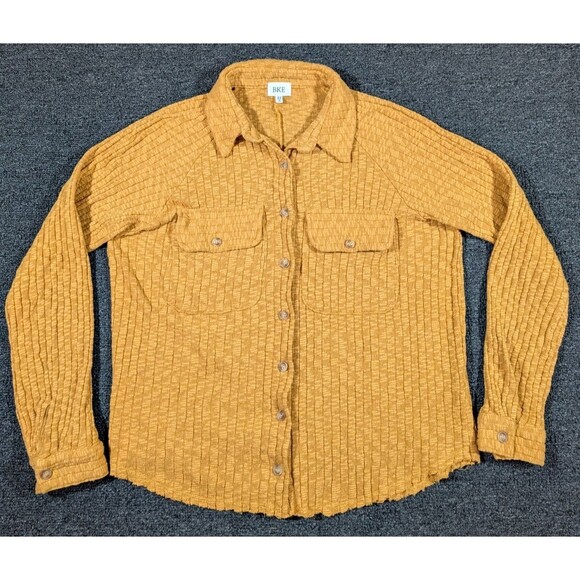 BKE Buckle Ribbed Button Down Shirt Women’s XS Long Sleeve Raw Edge - Picture 2 of 7